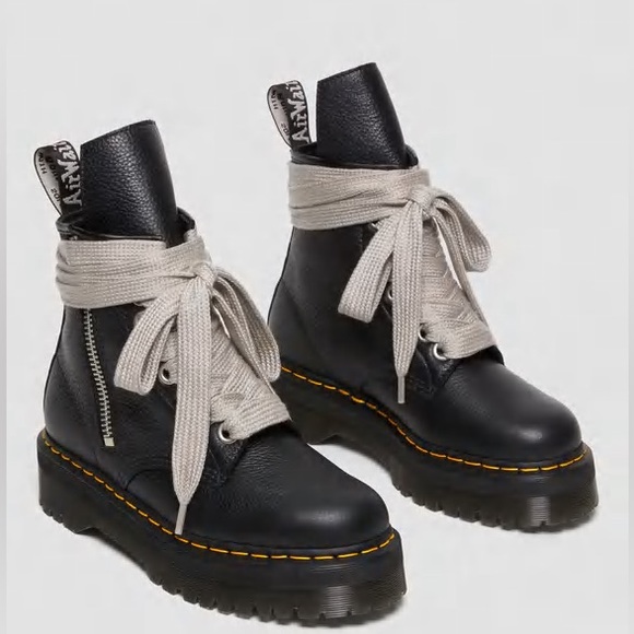 Dr. Martens Shoes - Dr. Martens x Rick Owen’s Black Ankle Boots with Cream Laces